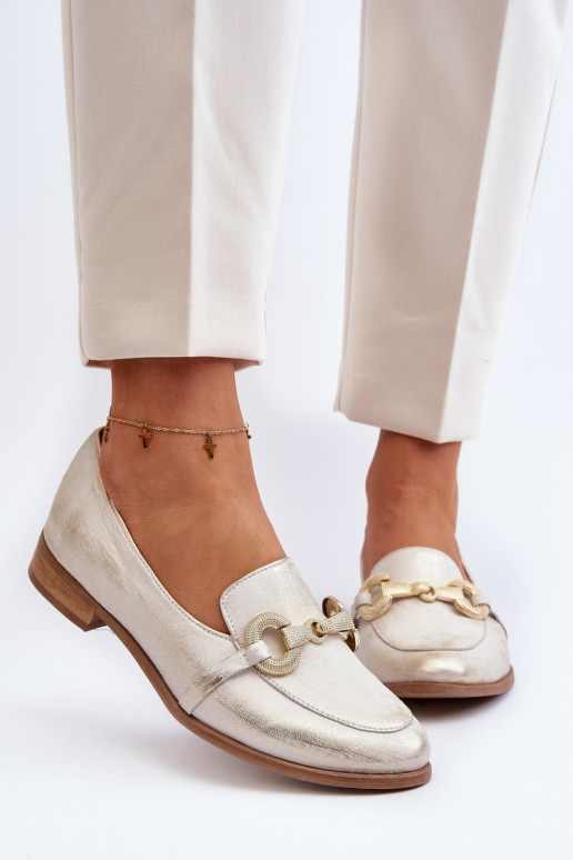 Zazoo 2880 Feminino Mocassins Pele com enfeites cor dourada Zazoo 2880 Feminino Mocassins Pele com enfeites cor dourada