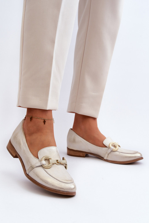 Zazoo 2880 Feminino Mocassins Pele com enfeites cor dourada Zazoo 2880 Feminino Mocassins Pele com enfeites cor dourada