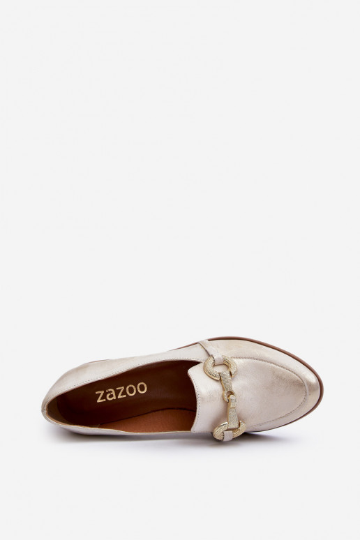 Zazoo 2880 Feminino Mocassins Pele com enfeites cor dourada Zazoo 2880 Feminino Mocassins Pele com enfeites cor dourada