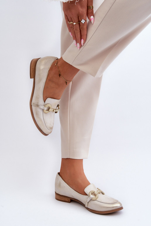 Zazoo 2880 Feminino Mocassins Pele com enfeites cor dourada Zazoo 2880 Feminino Mocassins Pele com enfeites cor dourada