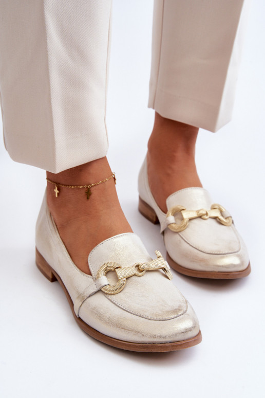 Zazoo 2880 Feminino Mocassins Pele com enfeites cor dourada Zazoo 2880 Feminino Mocassins Pele com enfeites cor dourada