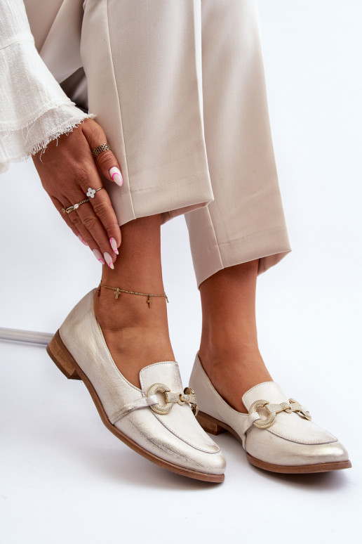 Zazoo 2880 Feminino Mocassins Pele com enfeites cor dourada Zazoo 2880 Feminino Mocassins Pele com enfeites cor dourada