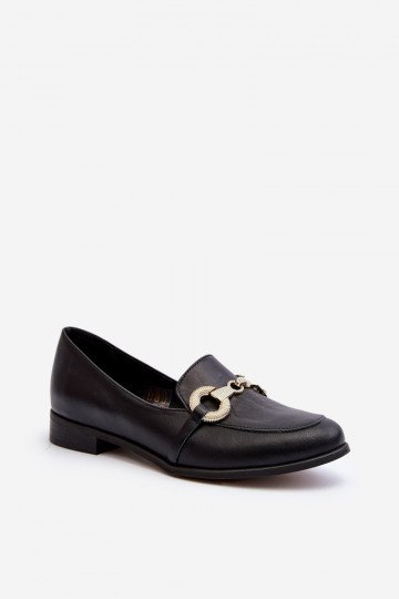 Zazoo 2880 Mocassins femininos de couro com ornamentos na cor preta