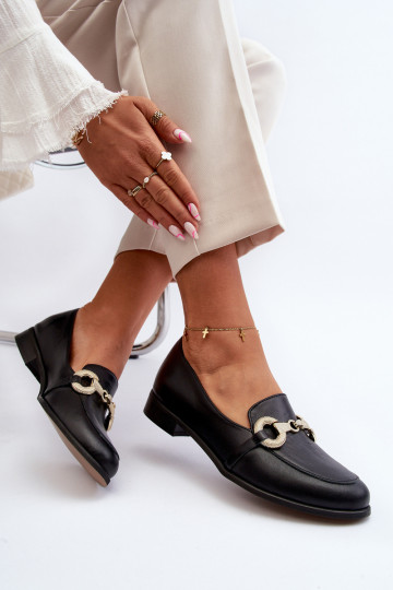 Zazoo 2880 Feminino Mocassins Pele com enfeites cor preta 2
