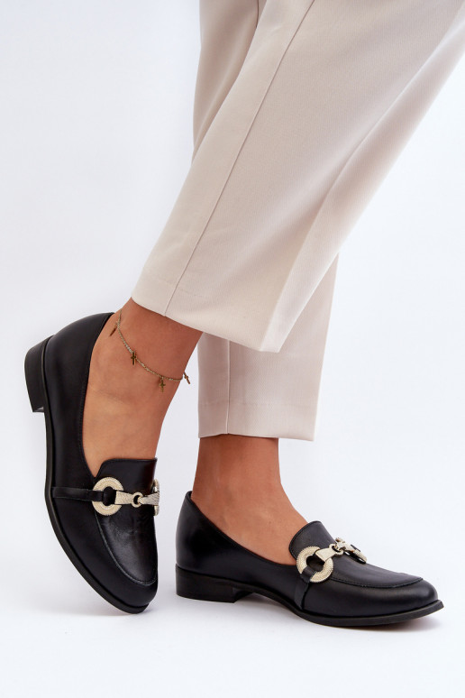 Zazoo 2880 Feminino Mocassins Pele com enfeites cor preta