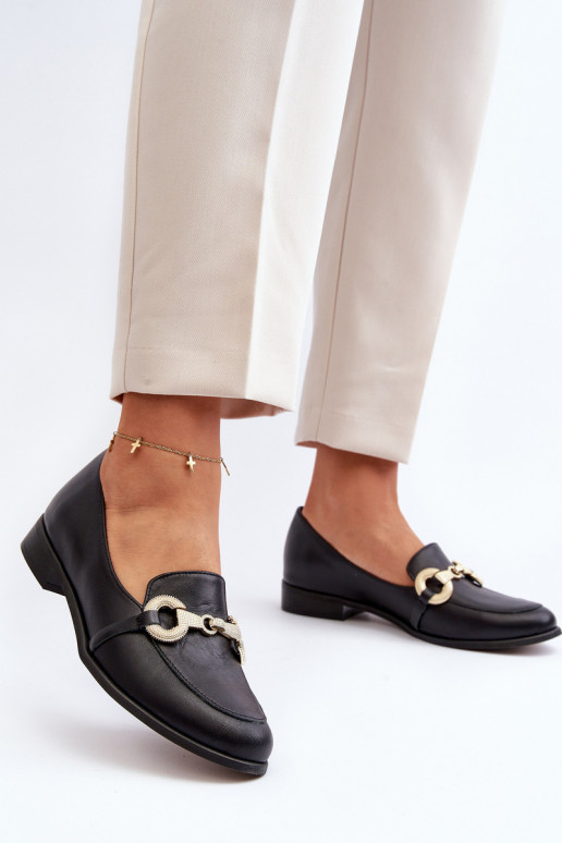 Zazoo 2880 Feminino Mocassins Pele com enfeites cor preta