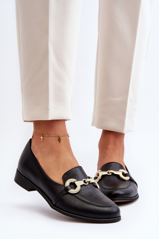 Zazoo 2880 Feminino Mocassins Pele com enfeites cor preta