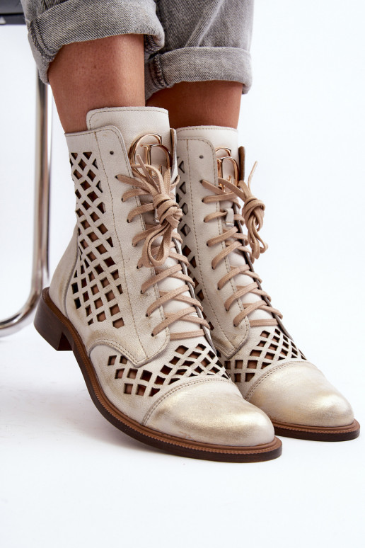 Zazoo 2695 com elementos abertos Pele Botas cor dourada Przecierany Zazoo 2695 com elementos abertos Pele Botas cor dourada Przecierany