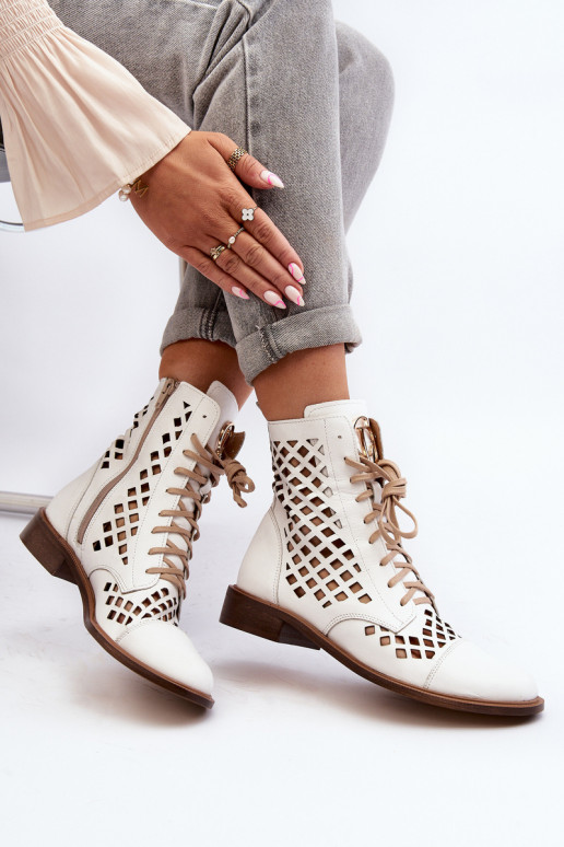 Zazoo 2695 com elementos abertos Pele Botas cor branca Zazoo 2695 com elementos abertos Pele Botas cor branca