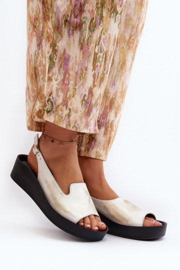 Zazoo 2893 Sandálias femininas Pele na Espessoj PodeszParaie cor dourada Przecierany 2