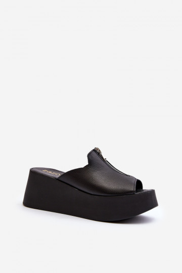 Zazoo 2916 Feminino Chinelos com uma plataforma com zíperes cor preta