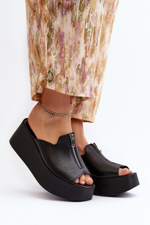 Zazoo 2916 Feminino Chinelos com uma plataforma com zíperes cor preta Zazoo 2916 Feminino Chinelos com uma plataforma com zíperes cor preta