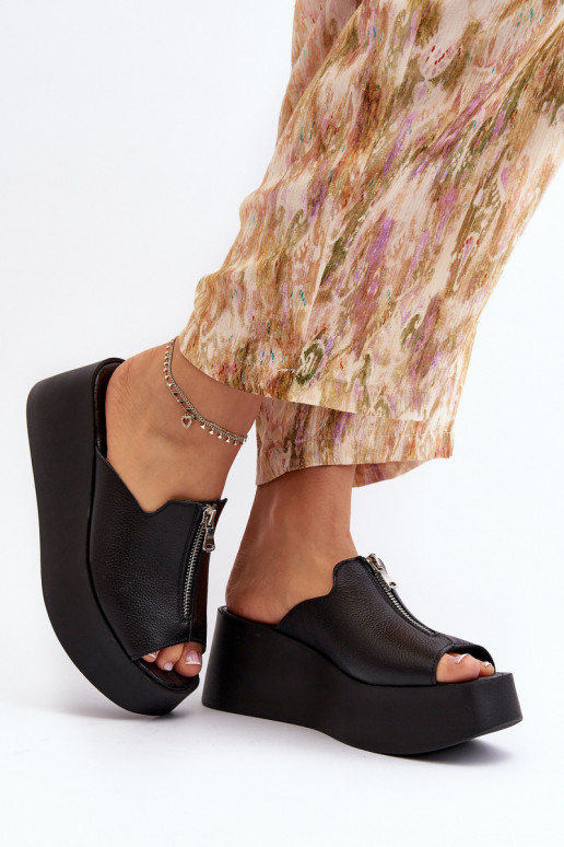 Zazoo 2916 Feminino Chinelos com uma plataforma com zíperes cor preta Zazoo 2916 Feminino Chinelos com uma plataforma com zíperes cor preta