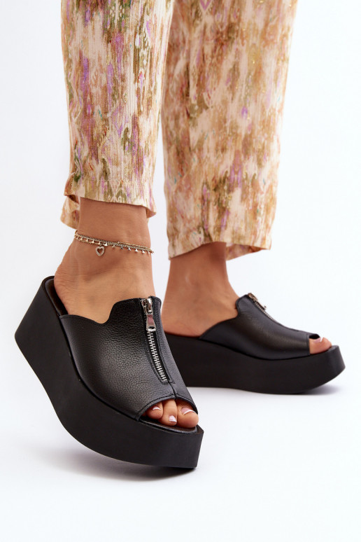 Zazoo 2916 Feminino Chinelos com uma plataforma com zíperes cor preta Zazoo 2916 Feminino Chinelos com uma plataforma com zíperes cor preta