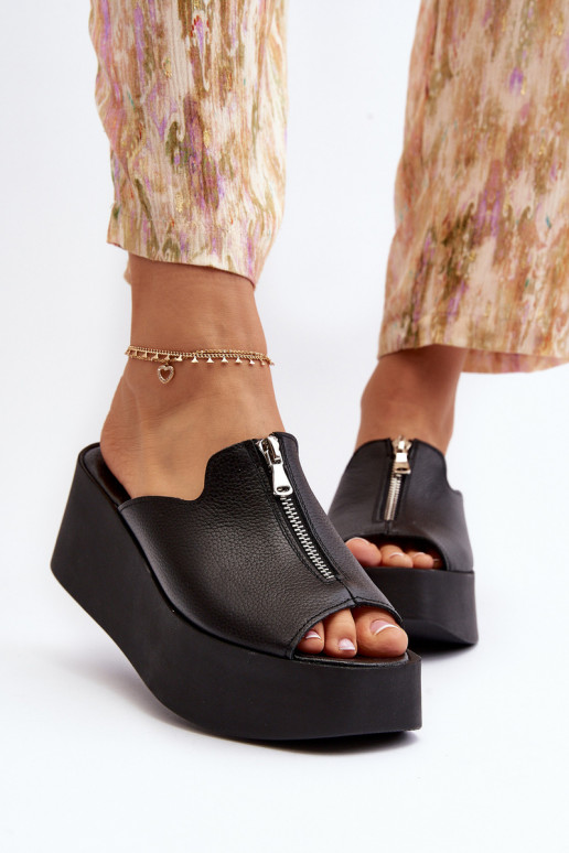 Zazoo 2916 Feminino Chinelos com uma plataforma com zíperes cor preta Zazoo 2916 Feminino Chinelos com uma plataforma com zíperes cor preta