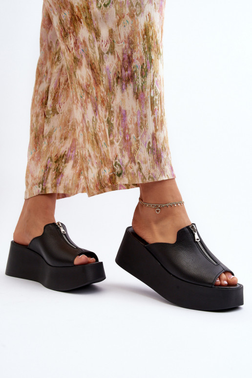 Zazoo 2916 Feminino Chinelos com uma plataforma com zíperes cor preta Zazoo 2916 Feminino Chinelos com uma plataforma com zíperes cor preta