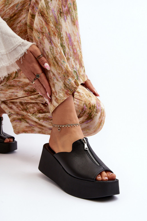 Zazoo 2916 Feminino Chinelos com uma plataforma com zíperes cor preta Zazoo 2916 Feminino Chinelos com uma plataforma com zíperes cor preta