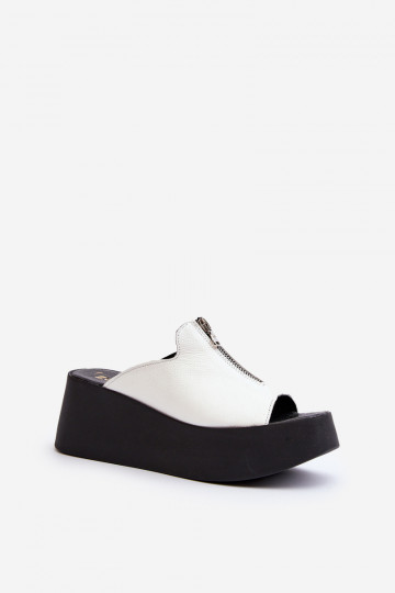 Zazoo 2916 Feminino Chinelos com uma plataforma com zíperes cor branca