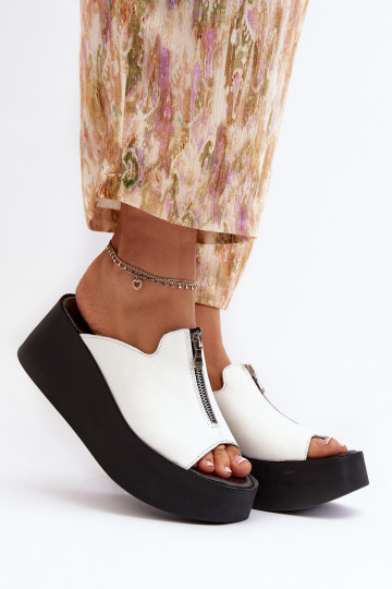 Zazoo 2916 Feminino Chinelos com uma plataforma com zíperes cor branca 2