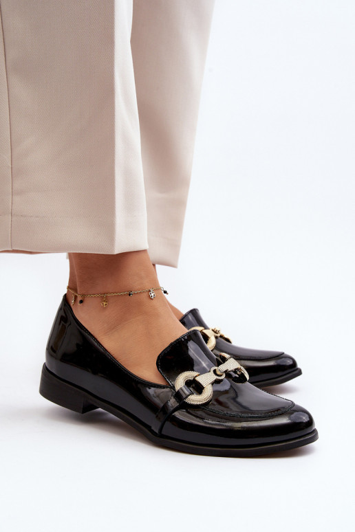 Zazoo 2880 Feminino Mocassins com efeito verniz com enfeites cor preta Zazoo 2880 Feminino Mocassins com efeito verniz com enfeites cor preta