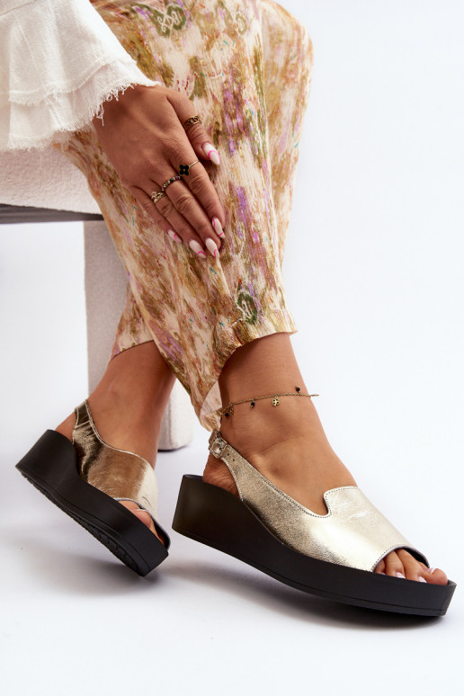 Zazoo 2893 Sandálias femininas Pele na Espessoj PodeszParaie cor dourada Zazoo 2893 Sandálias femininas Pele na Espessoj PodeszParaie cor dourada