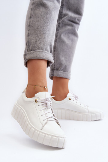 Zazoo 2919 Feminino Pele sapato Em uma sola grossa cor branca