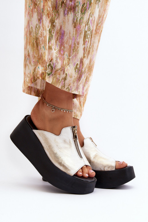 Zazoo 2916 Feminino Chinelos com uma plataforma com zíperes cor dourada Zazoo 2916 Feminino Chinelos com uma plataforma com zíperes cor dourada