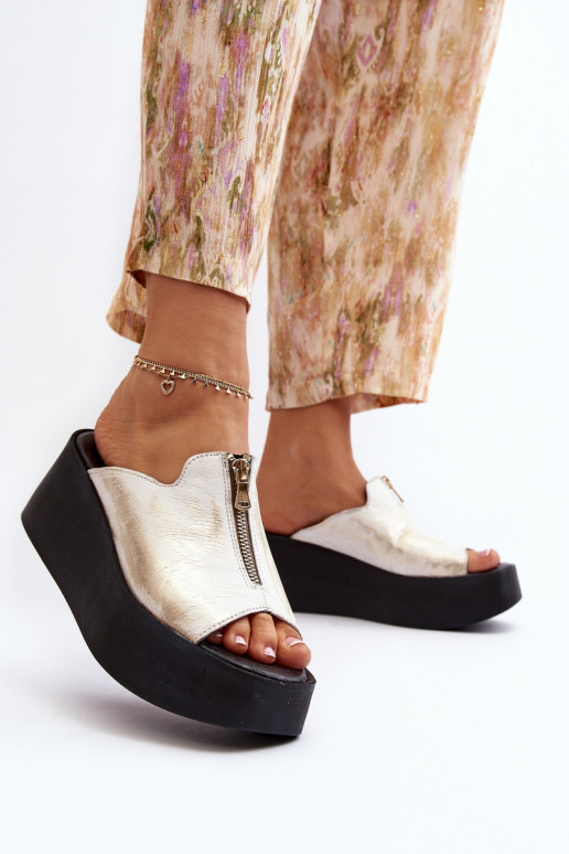 Zazoo 2916 Feminino Chinelos com uma plataforma com zíperes cor dourada Zazoo 2916 Feminino Chinelos com uma plataforma com zíperes cor dourada