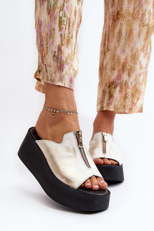 Zazoo 2916 Feminino Chinelos com uma plataforma com zíperes cor dourada Zazoo 2916 Feminino Chinelos com uma plataforma com zíperes cor dourada