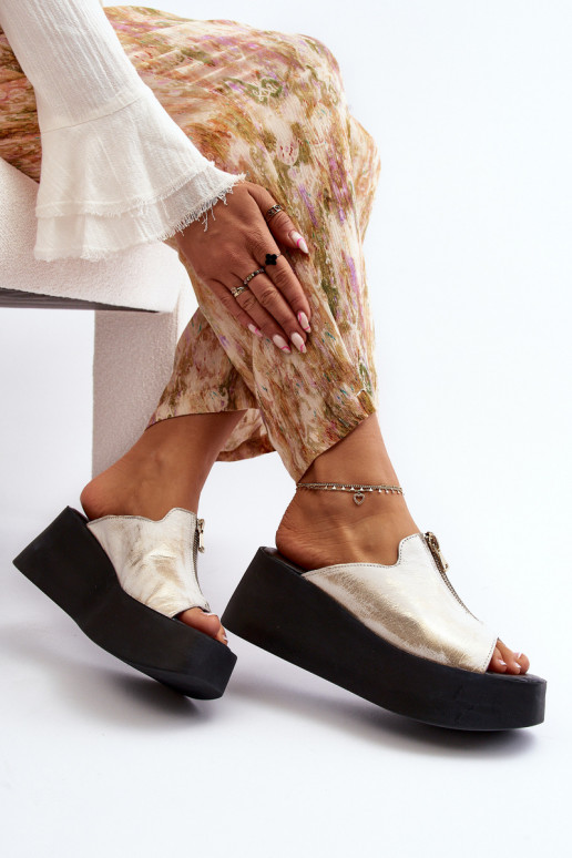 Zazoo 2916 Feminino Chinelos com uma plataforma com zíperes cor dourada Zazoo 2916 Feminino Chinelos com uma plataforma com zíperes cor dourada