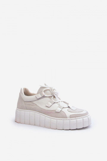 Zazoo M01/1 tênis femininos de couro com plataforma, cor marfim