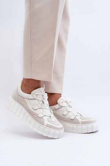 Feminino Pele tênis com uma plataforma M01/1 Zazoo cor de marfim 2