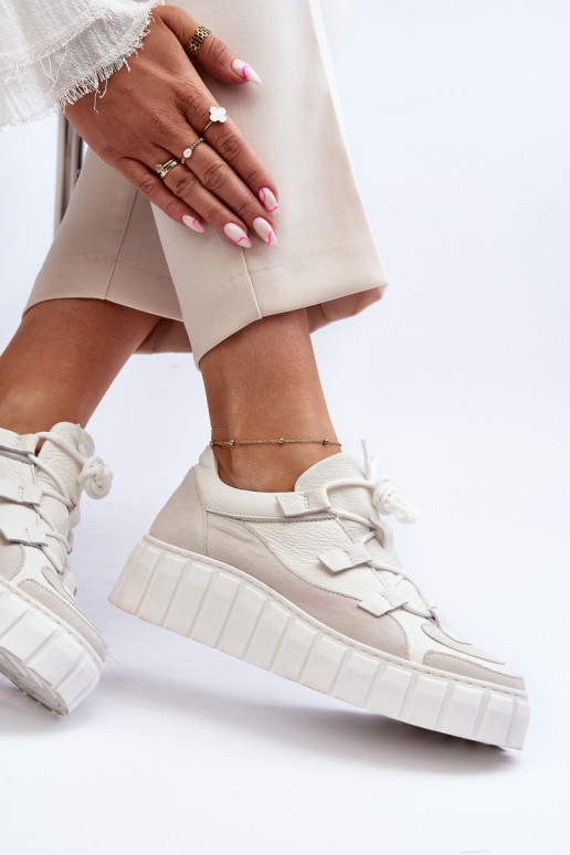 Feminino Pele tênis com uma plataforma M01/1 Zazoo cor de marfim Feminino Pele tênis com uma plataforma M01/1 Zazoo cor de marfim