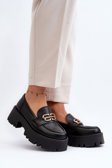 Zazoo 20164 Feminino Mocassins Feito de couro natural cor preta 2