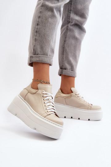 Zazoo 10165 tênis Feminino com uma plataforma bege 2