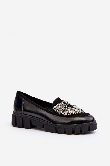 Mocassins lacados Feminino Laura Messi 2785 cor preta