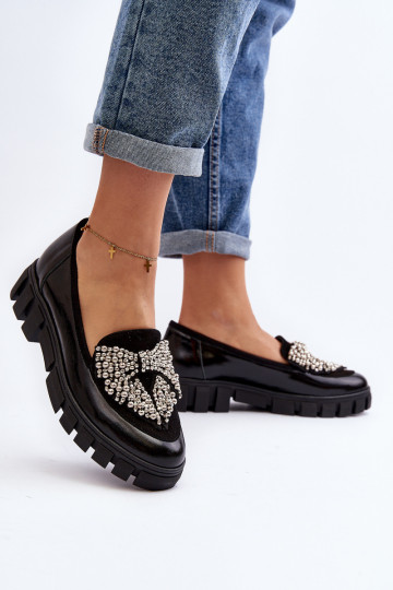 Mocassins lacados Feminino Laura Messi 2785 cor preta 2