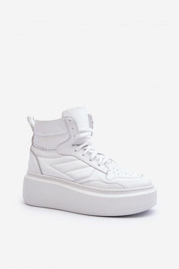 Tênis femininos de couro com plataforma Zazoo 3392/X brancos