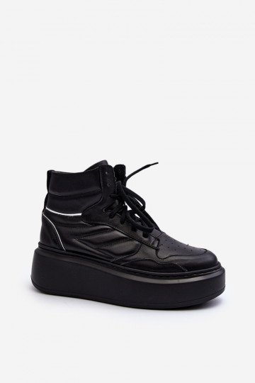 Tênis femininos de couro com plataforma Zazoo 3392/X pretos
