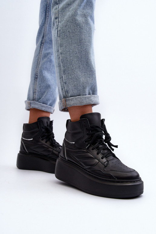 Zazoo 3392/X Feminino Pele tênis com uma plataforma cor preta Zazoo 3392/X Feminino Pele tênis com uma plataforma cor preta