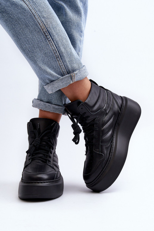 Zazoo 3392/X Feminino Pele tênis com uma plataforma cor preta Zazoo 3392/X Feminino Pele tênis com uma plataforma cor preta