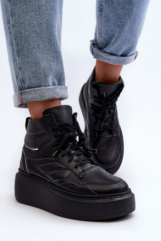 Zazoo 3392/X Feminino Pele tênis com uma plataforma cor preta Zazoo 3392/X Feminino Pele tênis com uma plataforma cor preta