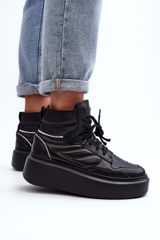 Zazoo 3392/X Feminino Pele tênis com uma plataforma cor preta Zazoo 3392/X Feminino Pele tênis com uma plataforma cor preta