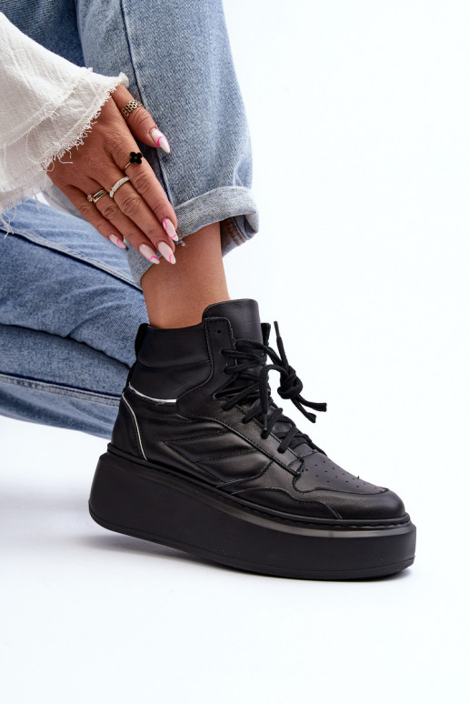 Zazoo 3392/X Feminino Pele tênis com uma plataforma cor preta Zazoo 3392/X Feminino Pele tênis com uma plataforma cor preta