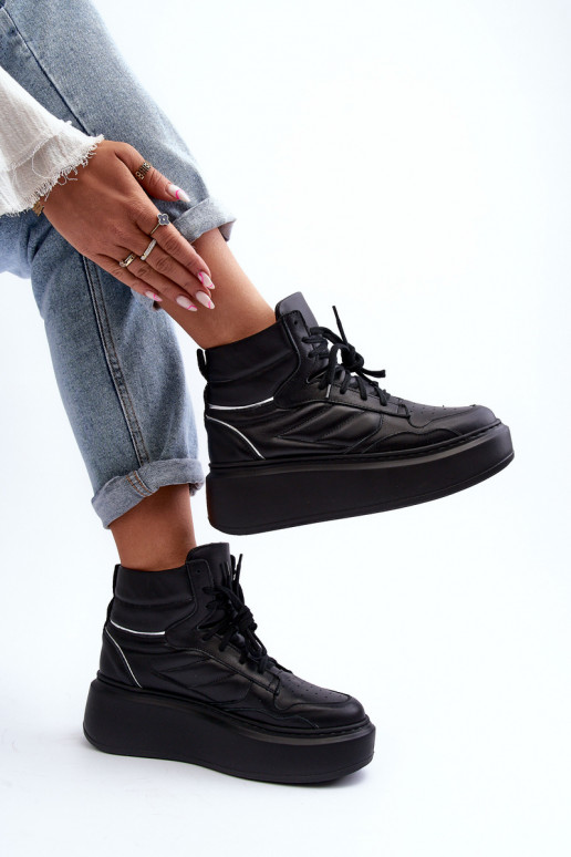 Zazoo 3392/X Feminino Pele tênis com uma plataforma cor preta Zazoo 3392/X Feminino Pele tênis com uma plataforma cor preta