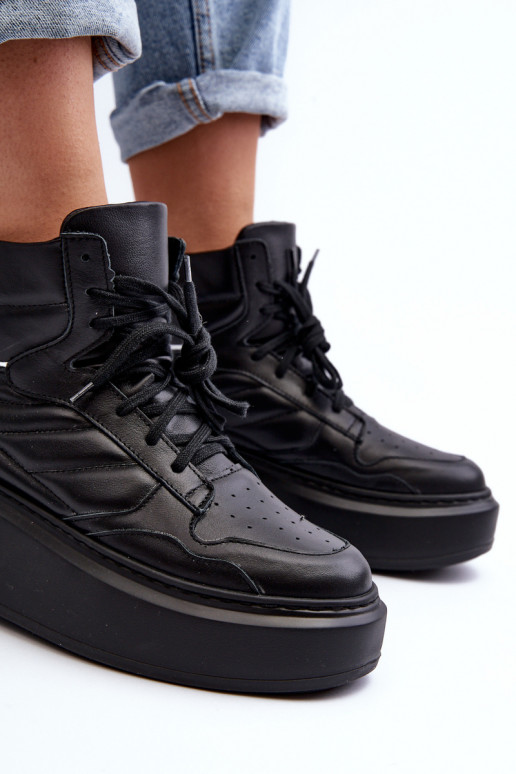 Zazoo 3392/X Feminino Pele tênis com uma plataforma cor preta Zazoo 3392/X Feminino Pele tênis com uma plataforma cor preta