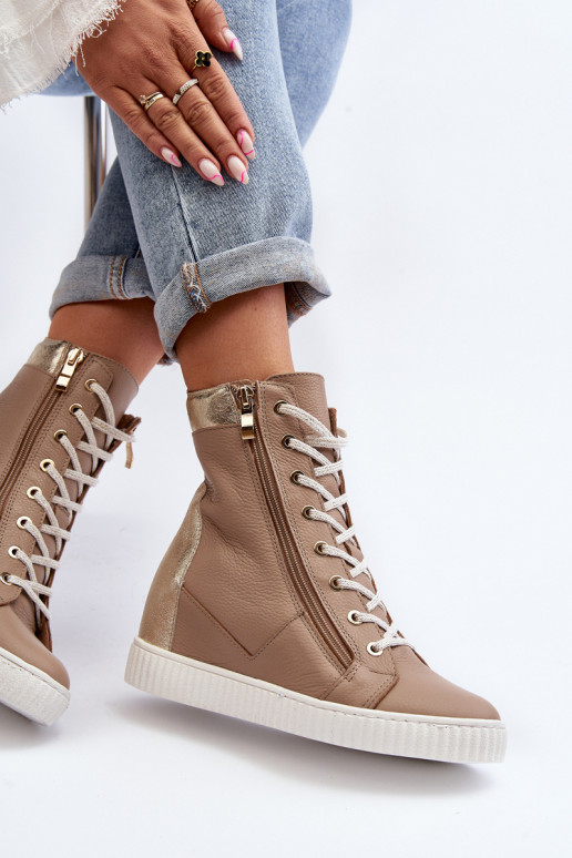 Zazoo 3081 Pele Sapatos de lazer Em uma cunha bege Zazoo 3081 Pele Sapatos de lazer Em uma cunha bege