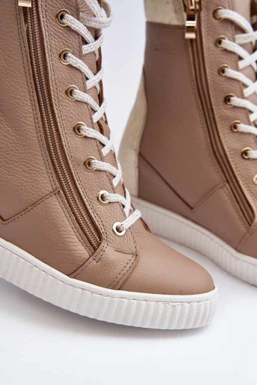 Zazoo 3081 Pele Sapatos de lazer Em uma cunha bege Zazoo 3081 Pele Sapatos de lazer Em uma cunha bege