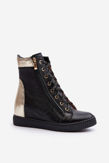 Zazoo 3081 Pele Sapatos de lazer Em uma cunha cor preta