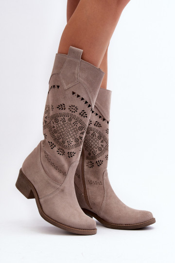 Zazoo 4043 de camurça botas De salto baixo com elementos abertos cor capuccino 2